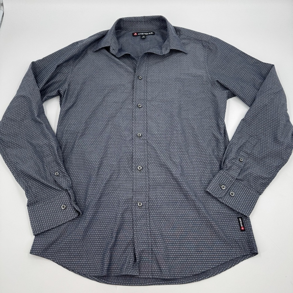 Airwalk Charcoal Gray Swiss Dot Button Down Shirt Size Medium Y2K